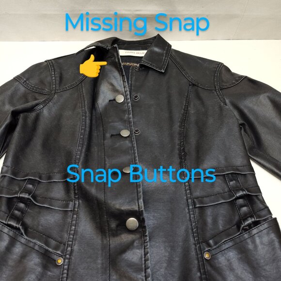Paris Blue Faux Leather Jacket Small (3-5) Snap Buttons Leopard Trim Detail VGC - Picture 10 of 11
